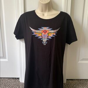 Ariat Black T-Shirt with Colorful Bull Skull Design